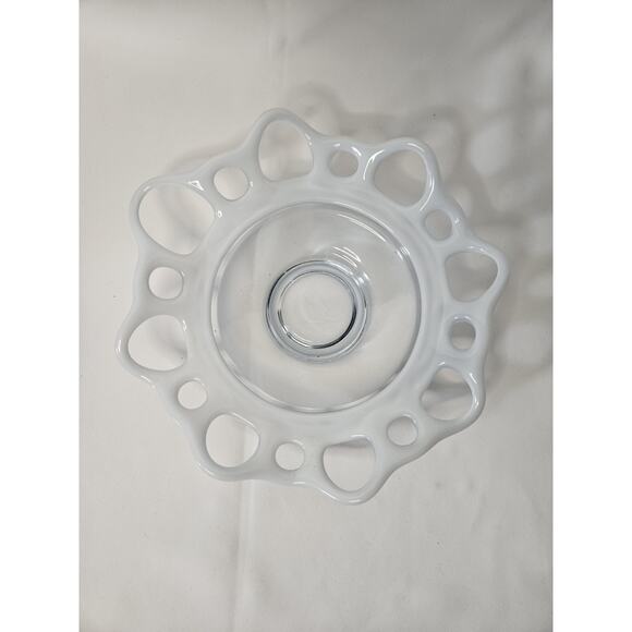 Vintage Murano Open Lace Glass Bowl Webbing Art Mid Century White 8.5" - Picture 2 of 8
